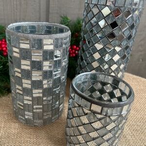 Vintage Gray Glass Candle Holders.